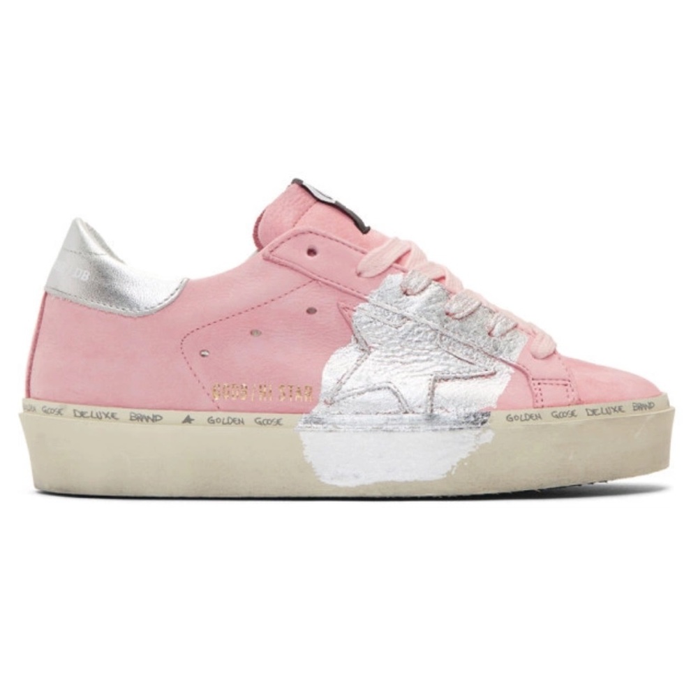 Golden Goose Pink Silver Leaf Hi Star Sneakers